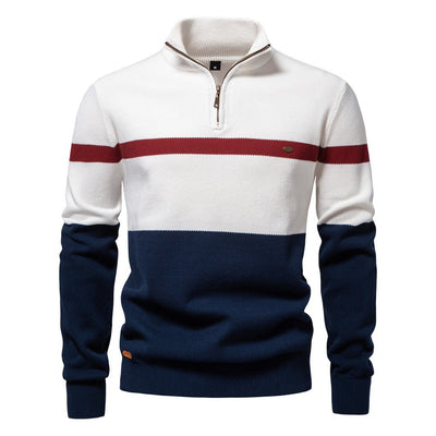 Men’s Cardigan Sweaters Meet Pullover Polo Style – 1/4 Zip Cotton Blend with Geometric Design