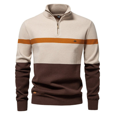 Men’s Cardigan Sweaters Meet Pullover Polo Style – 1/4 Zip Cotton Blend with Geometric Design