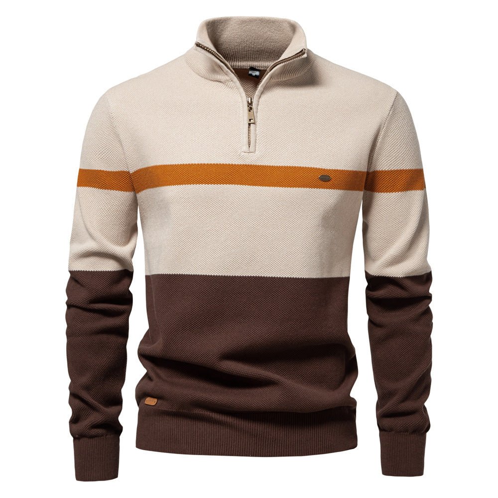 Men's sweater gift idea for winter holidays. Stylish pullover polo sweater for skiing. Everyday men's cardigan sweater with zip.