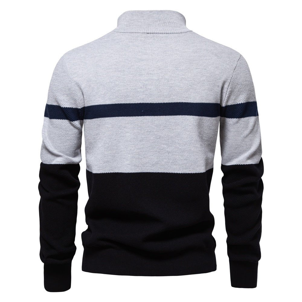 Stylish men's zip sweater with stand collar. Cotton blend men's sweater for fall. Long sleeve men's cardigan sweater.