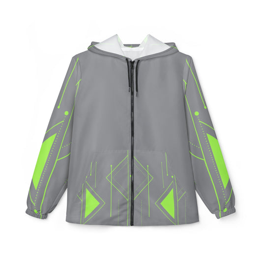 Men’s Geo - Green Print Windbreaker Jacket - Modern Gray, Lightweight & City - Sleek - Best Gifter Ever: Unwrap Your Passion: Ski. Snowboard. Travel. Love. Play. Shop.