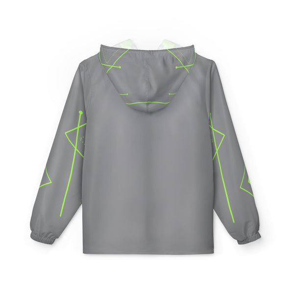 Men’s Geo-Green Print Windbreaker Jacket - Modern Gray, Lightweight & City-Sleek