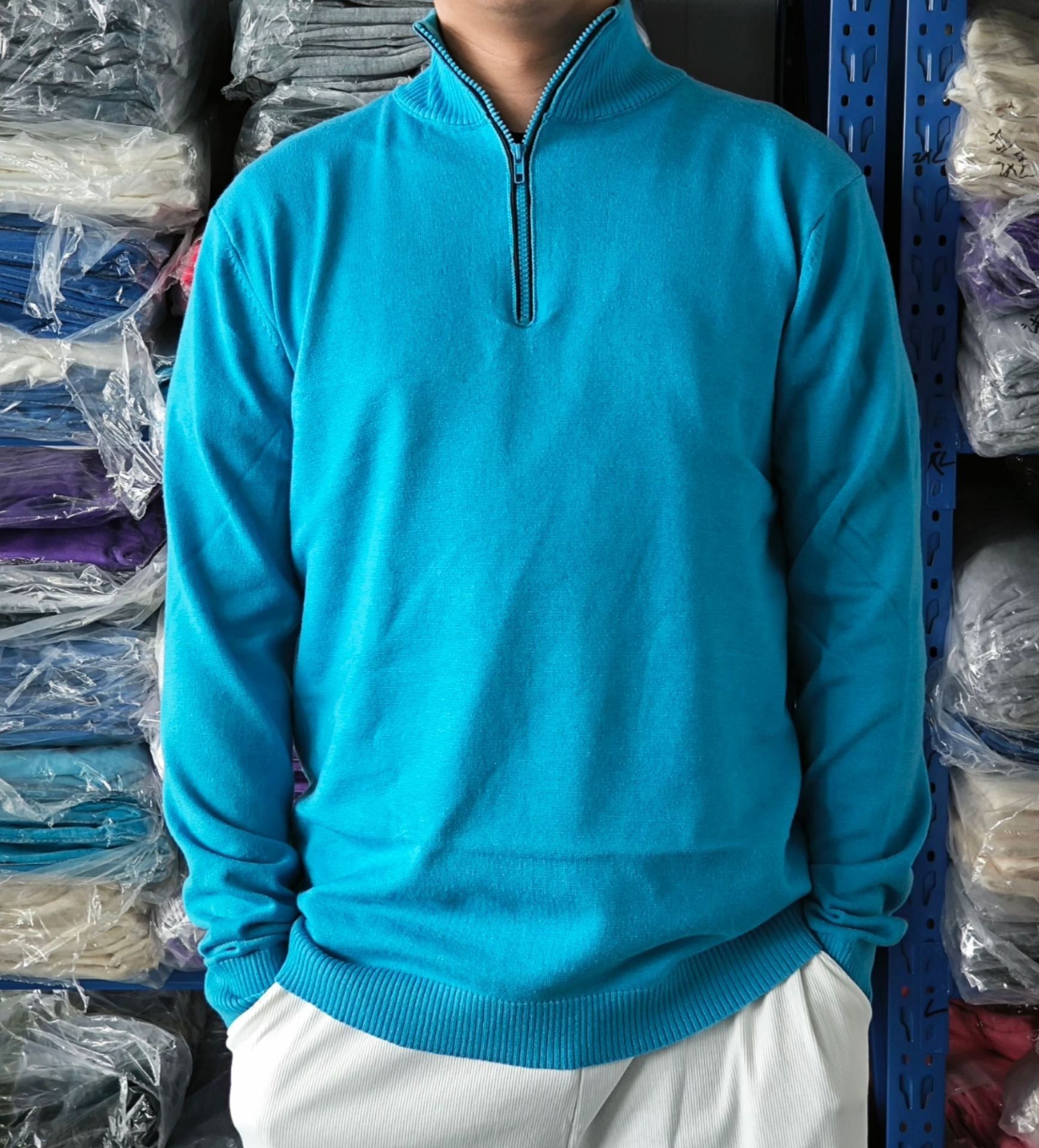 Men's knit pullover with zipper. Classic men's wool blend sweater. Everyday wear men's pullover. Lightweight zip sweater for men.