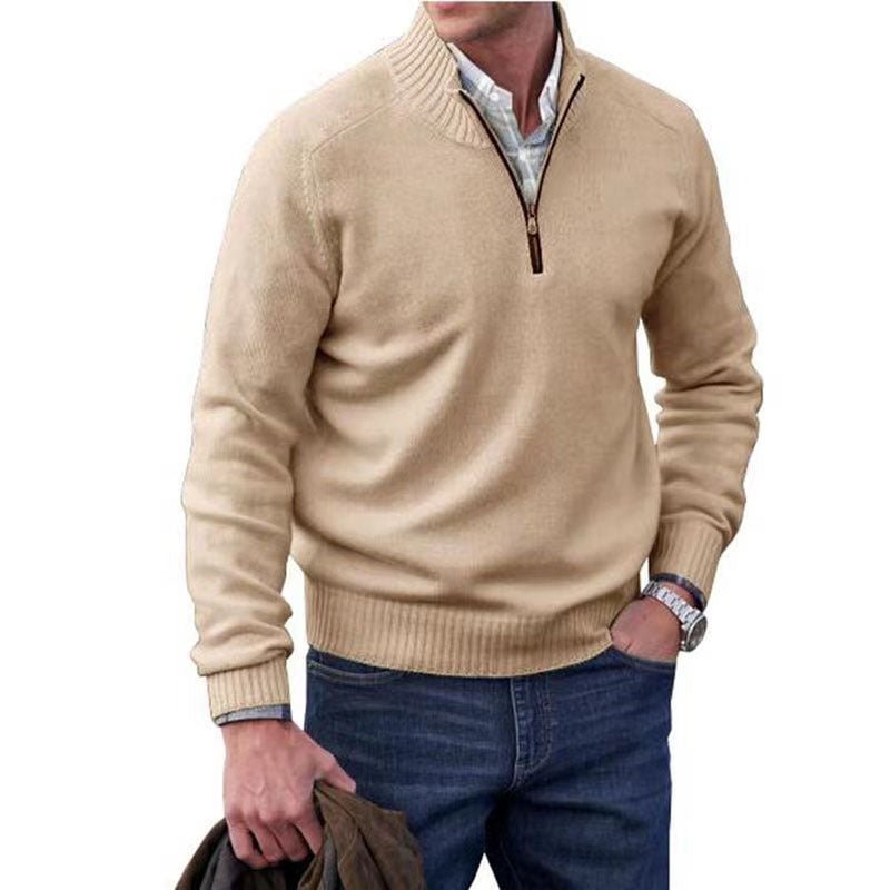 Men's quarter zip wool sweater. Stylish men's pullover sweater. Warm wool blend sweater for men.