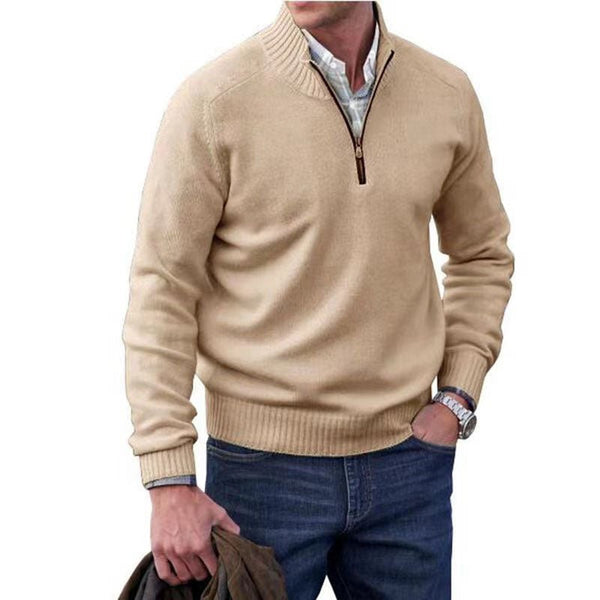 Men’s Wool Blend Pullover – Stand-Up Collar Sweater for Men I 1/4 Zipper | Business Casual Loose Fit