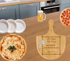 Merry Christmas Pizza Board. Bamboo Pizza Board Gift. Engraved Holiday Pizza Board. Rustic Kitchen Decor.