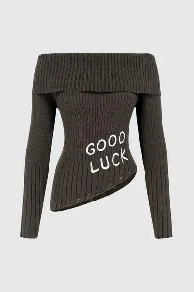 Off Shoulder Sweater with Diagonal Hem: A Cozy Good Luck Gift for Autumn/Winter - Best Gifter EverOff Shoulder Sweateracrylic fiber sweaterasymmetric sweaterautumn fashion