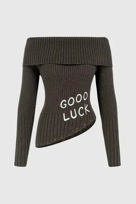 Off Shoulder Sweater with Diagonal Hem: A Cozy Good Luck Gift for Autumn/Winter