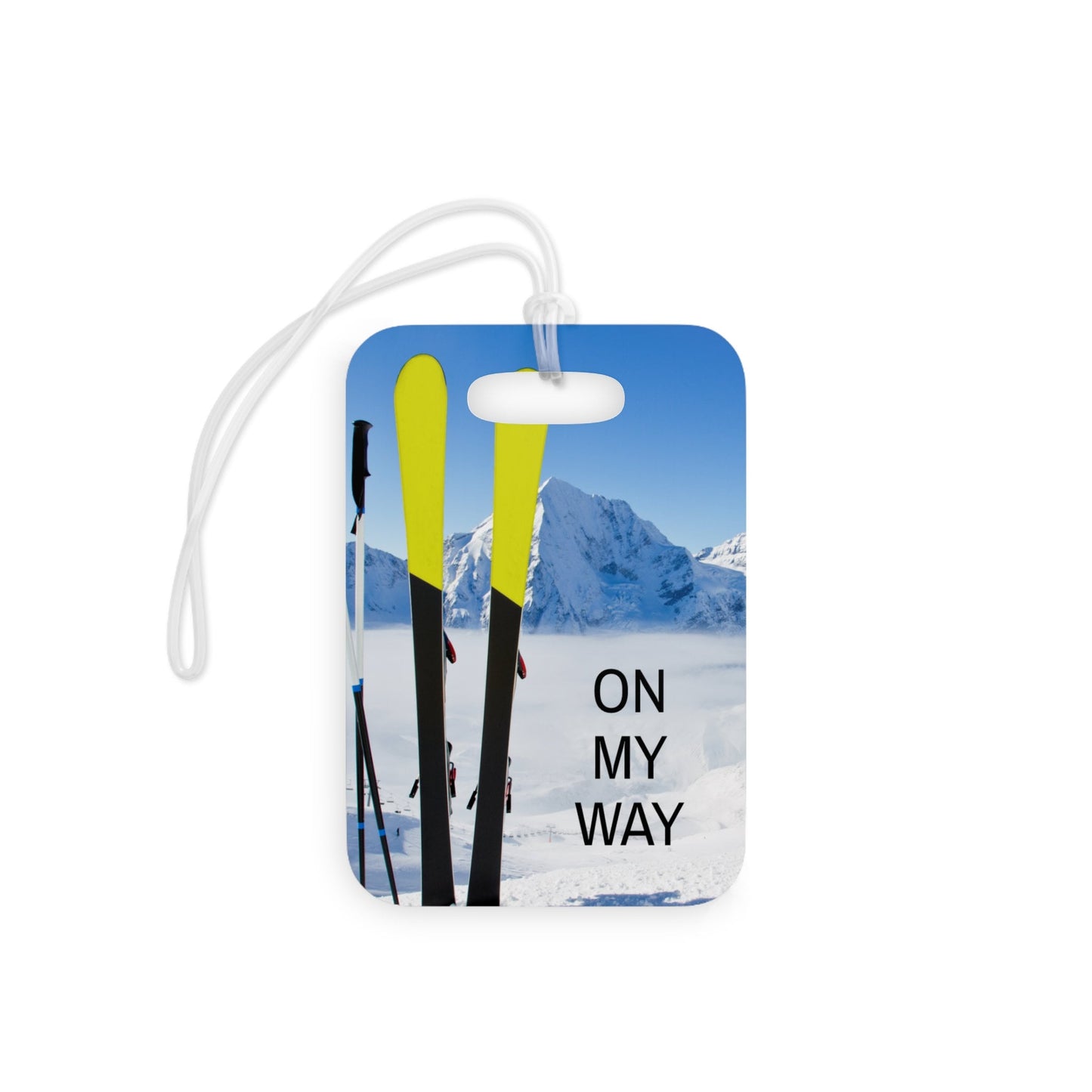 On My Way Ski Luggage Tag - Durable Acrylic Bag Identifier for Travelers