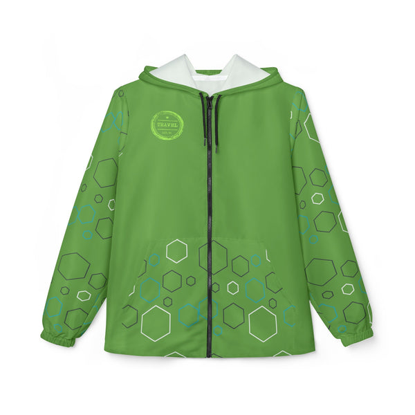 Packable Geometric Print Windbreaker: Travel Must-Have for Women, Lightweight Jacket for Men