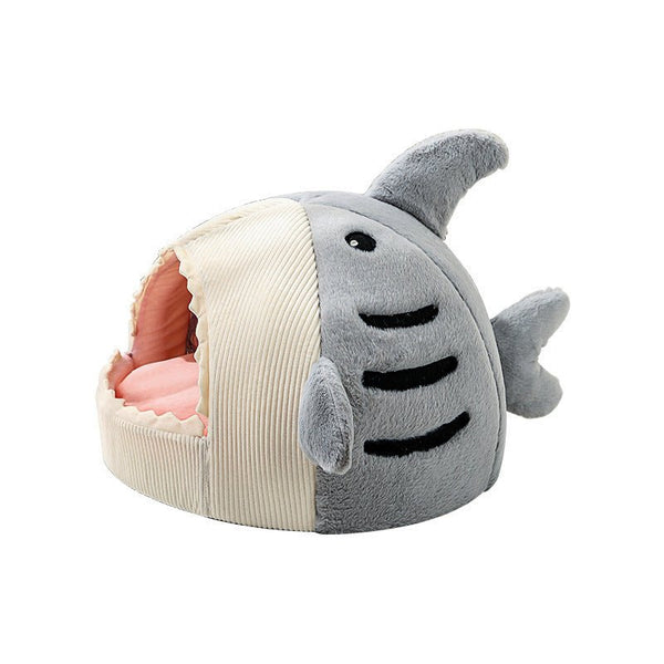 Shark-Shaped Pet Nest Bed for Cats & Dogs – Cozy, Semi-Enclosed Design with Soft Mat. Blue or Gray