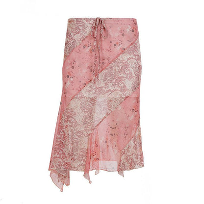 Pink Retro High‑Waist A‑Line Skirt – Mid‑Length Vintage Style Polyester Skirt for Women