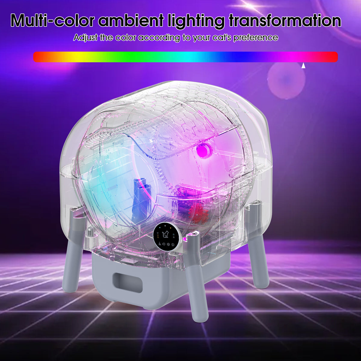 Color ambient lights inside the drum of the smart litter box