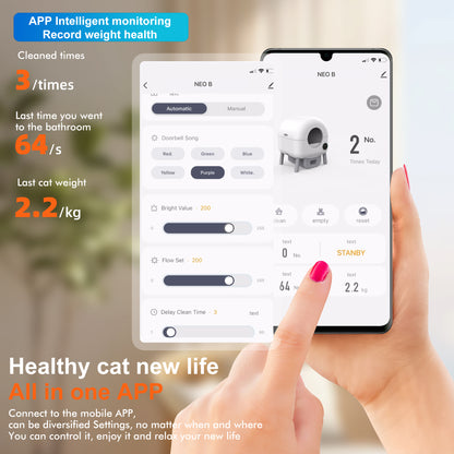 Phone app showing visits and cat weight for the smart litter box