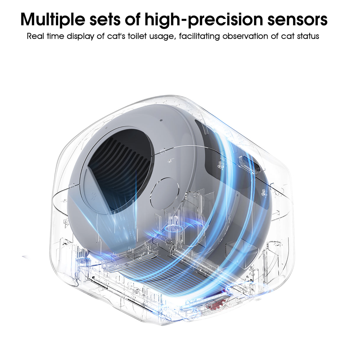 Cutaway view of the high-precision sensors in the litter drum