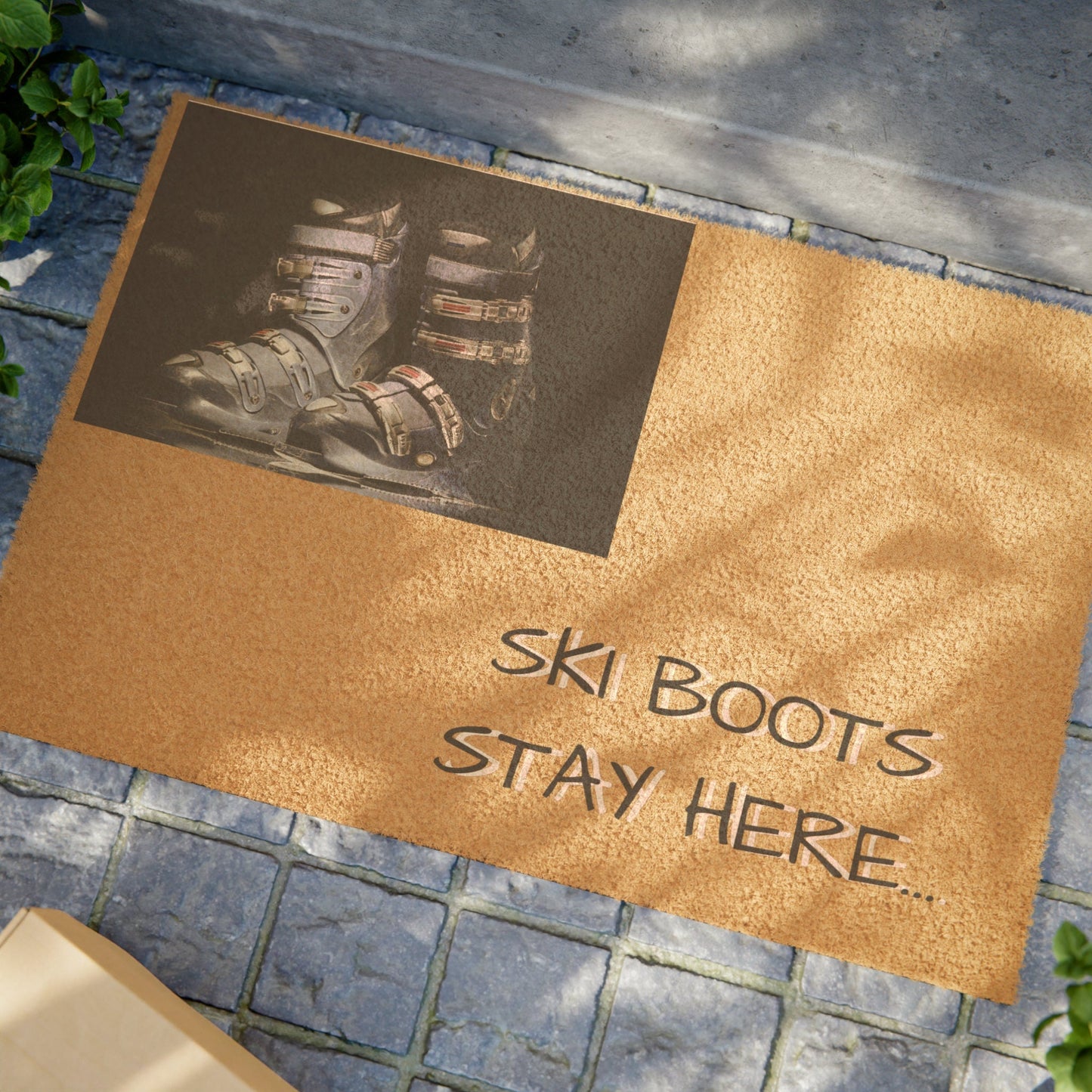 Ski rug for front door. Doormat with rubber backing. No slip doormat for skiers