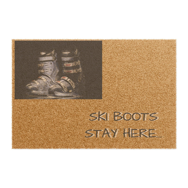 Ski Boot Doormat – Rustic Ski Lodge Rug for Winter Cabin Decor & Front Door Entry