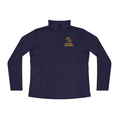Ski Lover Shirt "Live Fast, Ski Faster". Ladies Quarter - Zip Performance Shirt - Best Gifter Ever: Unwrap Your Passion: Ski. Snowboard. Travel. Love. Play. Shop.