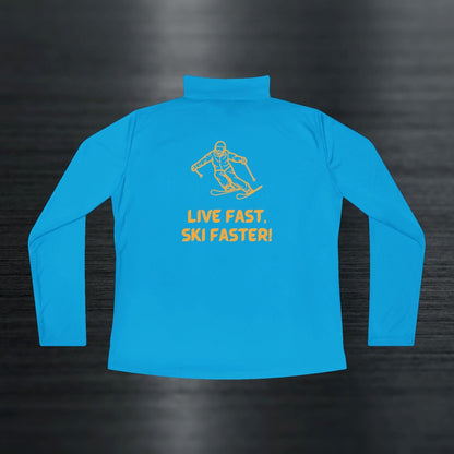 Quarter zipper long sleeve performance sweatshirt for women. High-quality athleticwear for ladies. Fitted graphic top for women.