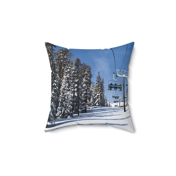 Skier's Throw Pillow – Cozy Alpine-Inspired, Ski-Themed Home Accent.