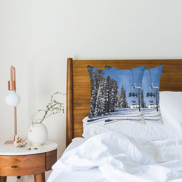 Skier's Throw Pillow – Cozy Alpine-Inspired, Ski-Themed Home Accent.