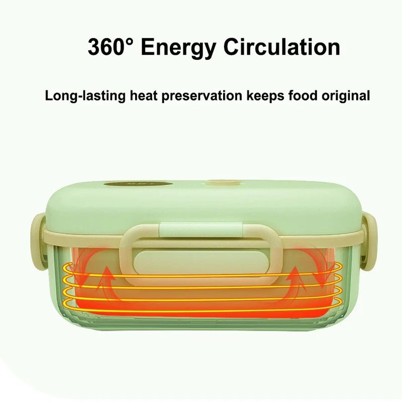 warm lunch container, leak resistant design. Non electric lunch box for work and travel