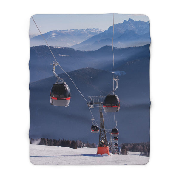 Gondola Sherpa Fleece Blanket, Extra Soft and Cozy for Cold Nights, Ski Lodge Winter Decor