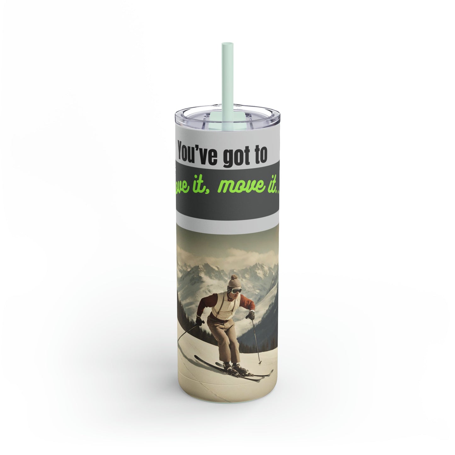 Cool skiing accessories. Best Christmas gift for skiers. Retro ski water bottle.
