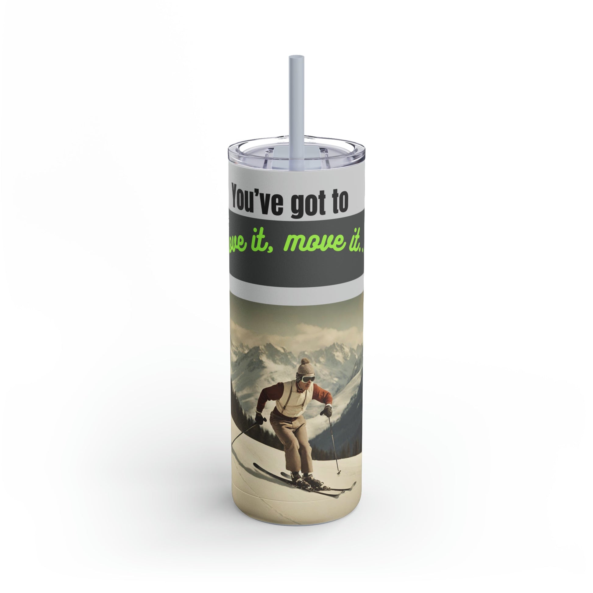 Hot and cold water bottle. Insulated retro tumbler with straw. Cool skiing accessories. Best gift for skiers. Exclusively available at Best Gifter Ever. Limited edition unique gift. Uncommon goods for winter enthusiasts.
