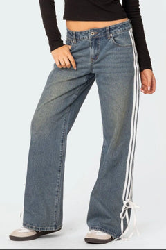 Modern striped jeans for women. Designer women jeans for every day.