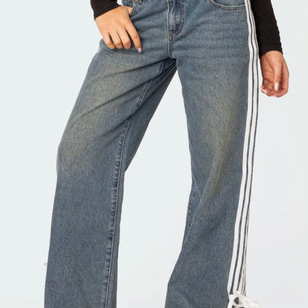 Striped Distressed Loose-Fit Jeans: Designer Jeans for All-Day Comfort
