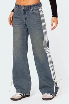 Striped Distressed Loose-Fit Jeans: Designer Jeans for All-Day Comfort