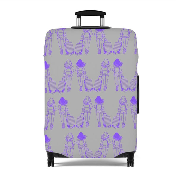 Stylish Gray Luggage Cover for Traveling Ladies | Protect & Personalize Your Suitcase and Carry-On!