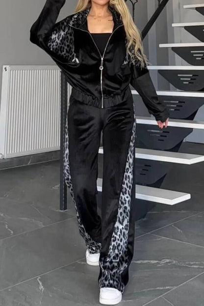 Versatile Outfit. Ideal for Running Errands. Effortless Style. Chic Look. Sporty Vibe. Modern Accents. Leopard Print Details. Sophisticated look. Premier two-piece set