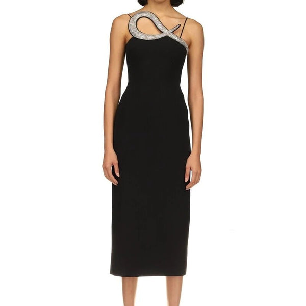 Timeless Black Midi Dress – Exquisite Evening Ensemble for Weddings, Banquets, and Formal Events