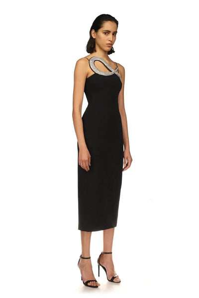 Timeless Black Midi Dress – Exquisite Evening Ensemble for Weddings, Banquets, and Formal Events
