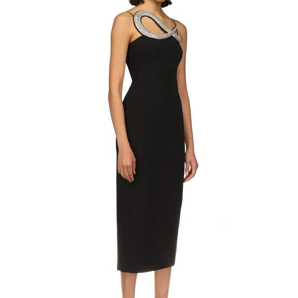 Timeless Black Midi Dress – Exquisite Evening Ensemble for Weddings, Banquets, and Formal Events