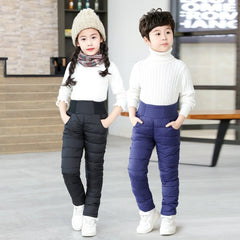 Durable Outdoor Pants For Children. Unisex Down Pants For Snow. Kids Thermal Pants With Pockets. 