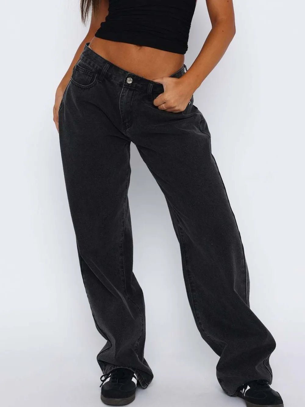 Button and zipper closure provide a secure and stylish finish. Practical pockets add functionality. Dress them up with a chic blouse and heels. Keep it casual with a cozy sweater and sneakers. Versatile enough to suit any style and occasion.