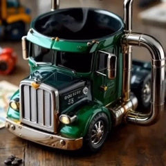 Truck-inspired coffee mug, semi-truck ornament mug, truck driver gift idea, semi-truck drinkware, truck-themed kitchen accessory, semi-truck coffee cup gift. American themed gifts.