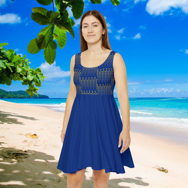 Blue Polka Dot Dress: Flattering Silhouette Summer Wardrobe Essential.
