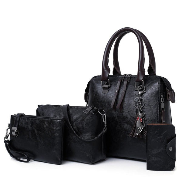 Women’s Handbag with Wallet Set: 4-Piece Leather Tote, Shoulder & Crossbody Bags & Wallet