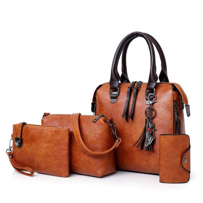 women’s leather handbag set with wallet – 4‑piece tote, shoulder and crossbody