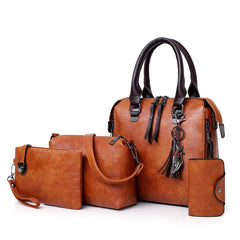 Women’s Handbag Set – 4-Piece Leather Tote, Shoulder & Crossbody Bags & Wallet