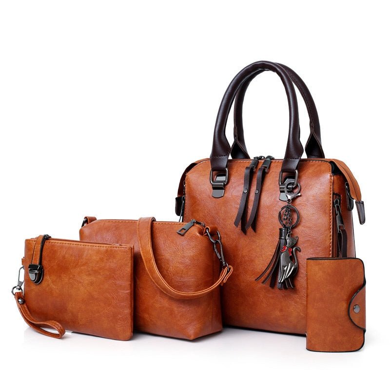Women’s Handbag Set – 4-Piece Leather Tote, Shoulder & Crossbody Bags & Wallet