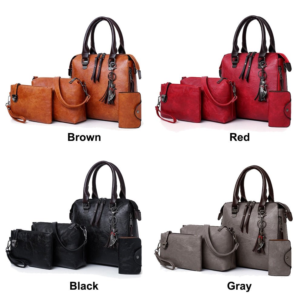 chic shoulder bag with adjustable strap, classic black leather handbag set,  matching wallet – PU leather zip closure
