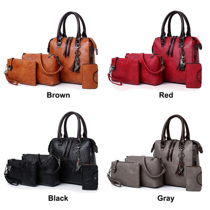 chic shoulder bag with adjustable strap, classic black leather handbag set,  matching wallet – PU leather zip closure