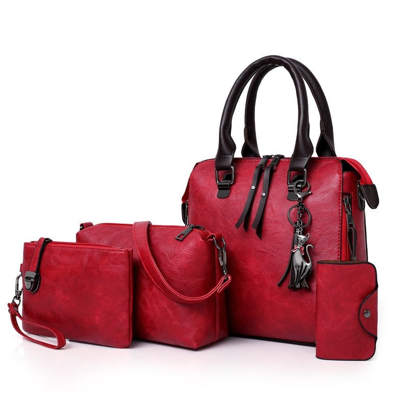 trendy handbag set with zipper closure, matching wallet and handbag set, high-quality stitching leather bag, roomy bag set