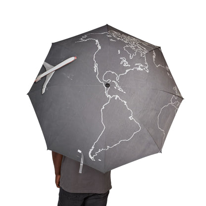 Men’s Travel Umbrella With World Map. Waterproof Umbrella For Travel Gift Set. Neutral Tone Umbrella For City Walks. 
